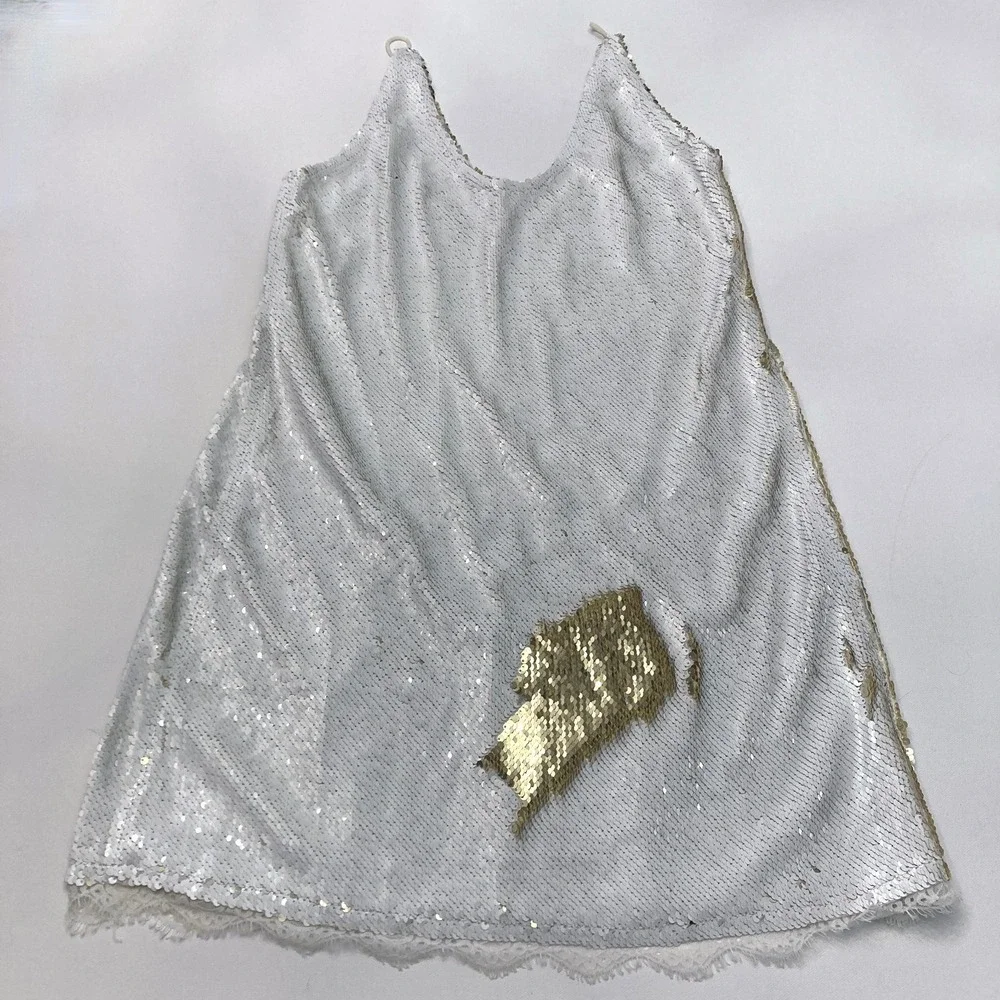 Free People Intimately Sequin Mini Dress Flip White Gold Lace Womens Medium